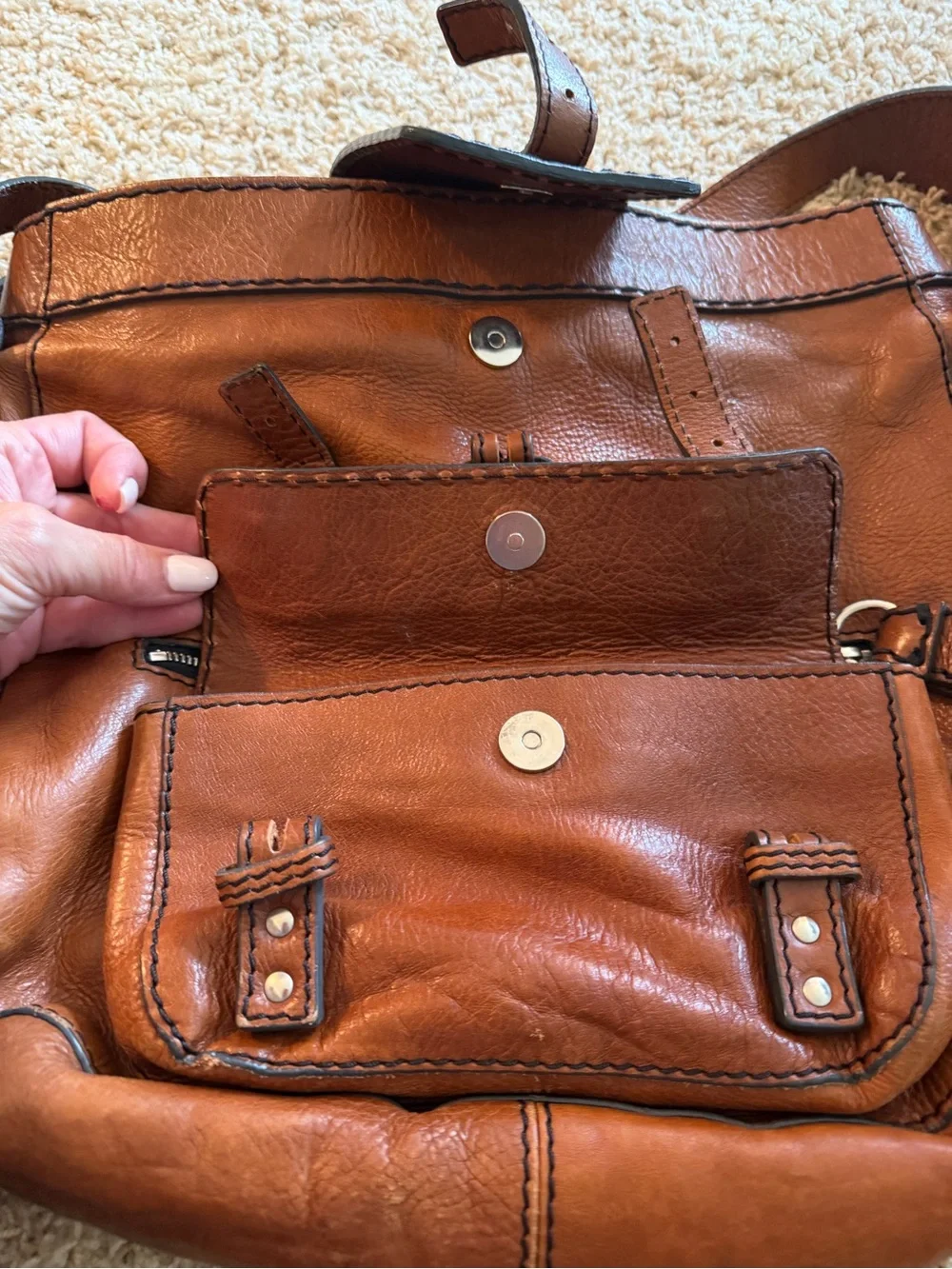 Chloe Tan Leather Hobo with Front Pocket & Buckle Detail